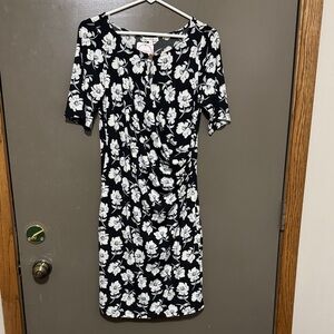 Chic Black and White Floral Midi Dress
